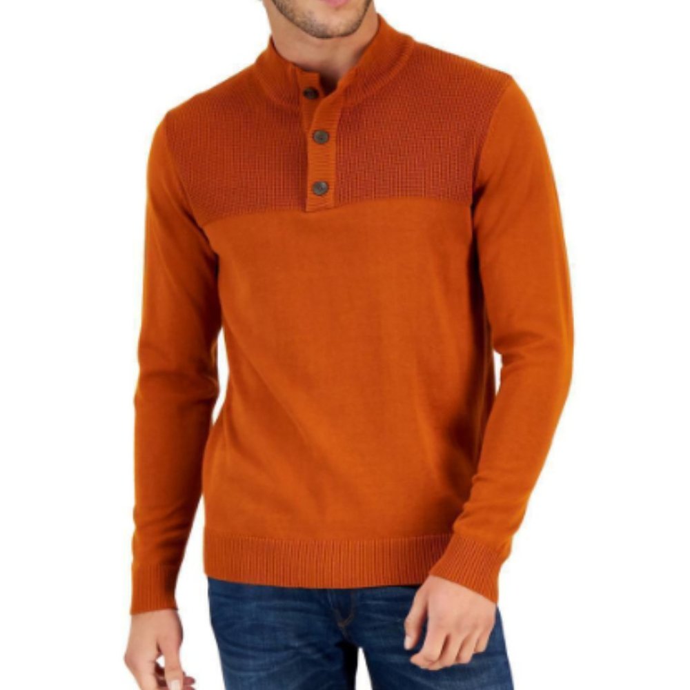 Club Room Henley Pullover Sweater Deep Rust (Orange) SZ Medium NEW!